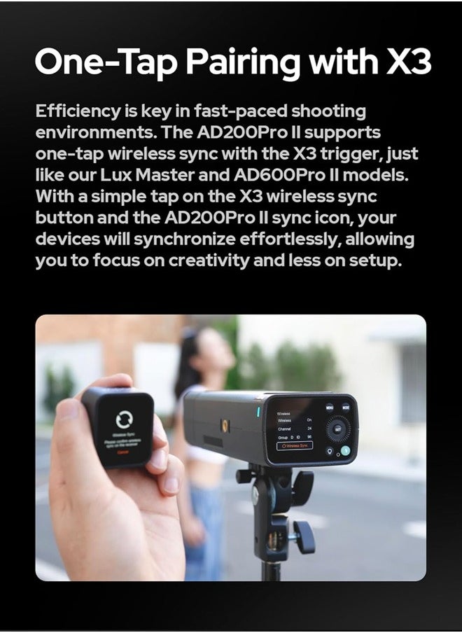 Godox - Godox AD200Pro AD200 pro II Flash Strobe,200Ws 1/512~1/1,1/8000 HSS, 0.01-1.8s Recycle Time, 2980mAh Battery,2.4G Wireiess X System,Bare Bulb/Speedlite Fresnel Flash Head (AD200 AD200Pro Upgraded) - Image 1