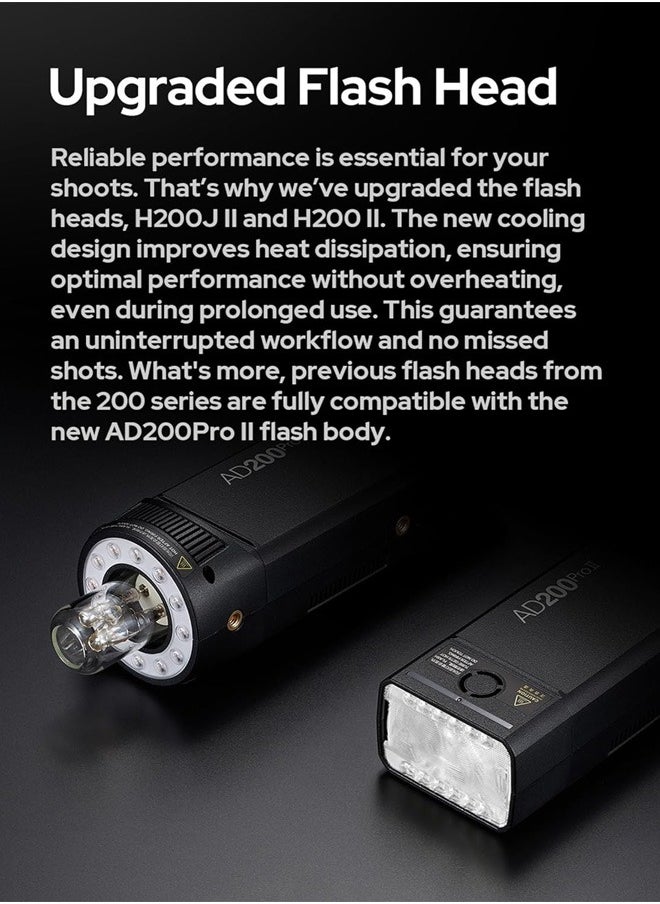 Godox - Godox AD200Pro AD200 pro II Flash Strobe,200Ws 1/512~1/1,1/8000 HSS, 0.01-1.8s Recycle Time, 2980mAh Battery,2.4G Wireiess X System,Bare Bulb/Speedlite Fresnel Flash Head (AD200 AD200Pro Upgraded) - Image 1