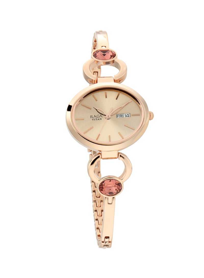 Titan Raga ia Rose Gold Dial Analog with Day and Date Metal Strap Watch for Women - Image 4