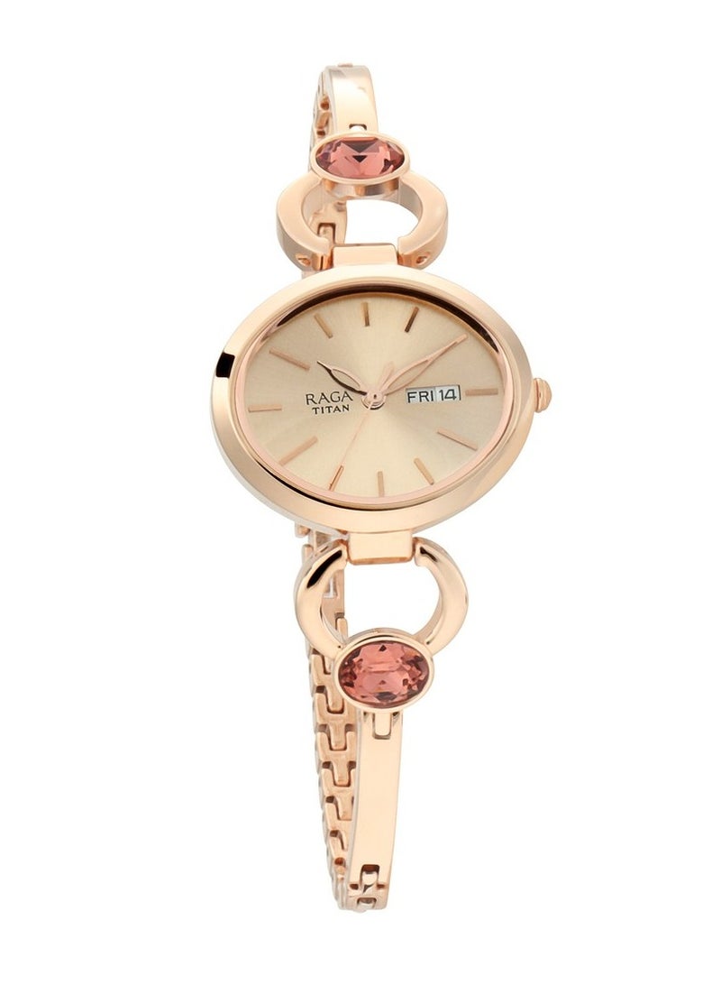 Titan Raga ia Rose Gold Dial Analog with Day and Date Metal Strap Watch for Women - Image 3