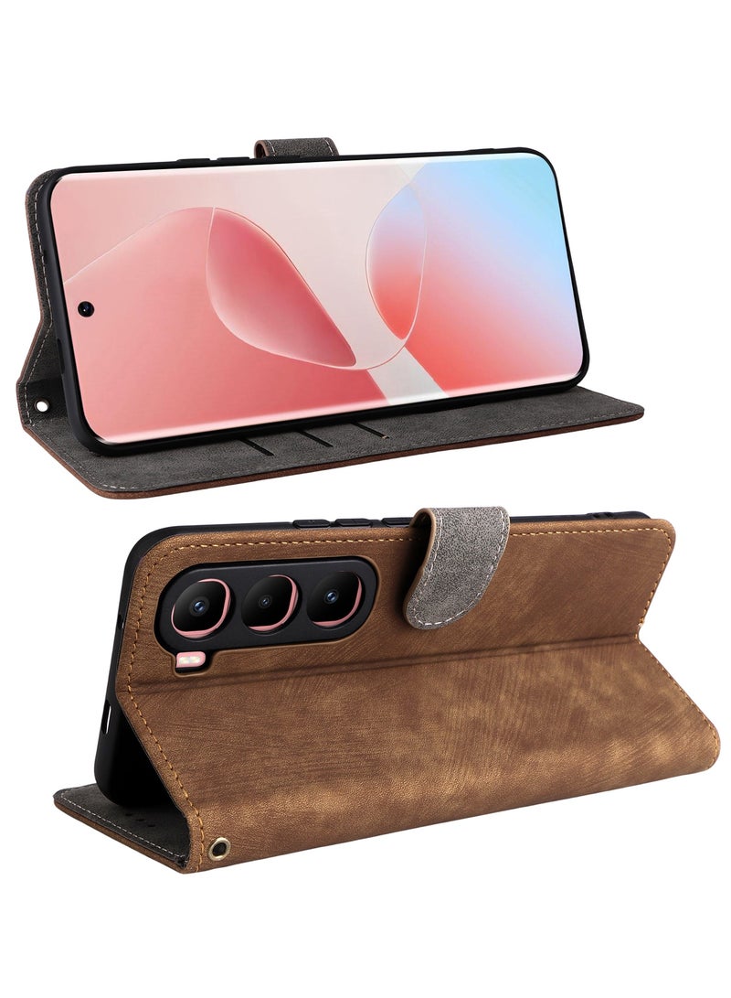 For Infinix Hot 60 Pro Plus Flip Cover with Detachable Lanyard, PU Leather Full Body Protection Shockproof Flip Mobile Phone Case, RFID Anti-theft Brush Folio Wallet Case - Image 2