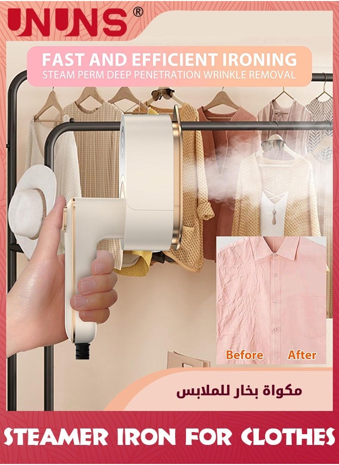UNUNS - مكواة بخار صغيرة للسفر، مكواة يدوية 2 في 1 مع كي جاف ورطب للملابس، آلة كي صغيرة الحجم قابلة للطي بزاوية 180 درجة مع قفاز للاستخدام المنزلي والأعمال - Image 1