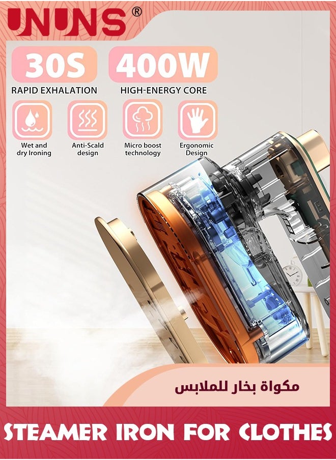 UNUNS - مكواة بخار صغيرة للسفر، مكواة يدوية 2 في 1 مع كي جاف ورطب للملابس، آلة كي صغيرة الحجم قابلة للطي بزاوية 180 درجة مع قفاز للاستخدام المنزلي والأعمال - Image 1