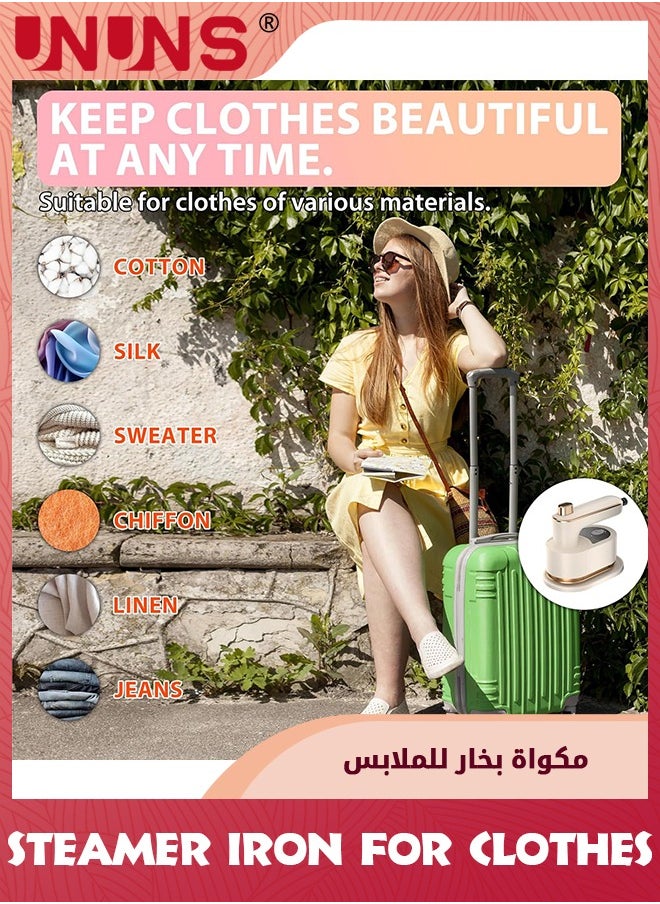 UNUNS - مكواة بخار صغيرة للسفر، مكواة يدوية 2 في 1 مع كي جاف ورطب للملابس، آلة كي صغيرة الحجم قابلة للطي بزاوية 180 درجة مع قفاز للاستخدام المنزلي والأعمال - Image 1