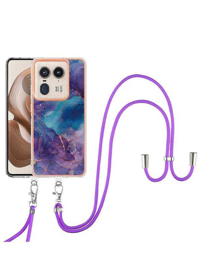 S-TOP Case For Motorola Edge 50 Ultra Electroplating Marble Dual-side IMD Phone Case with Lanyard - Image 2