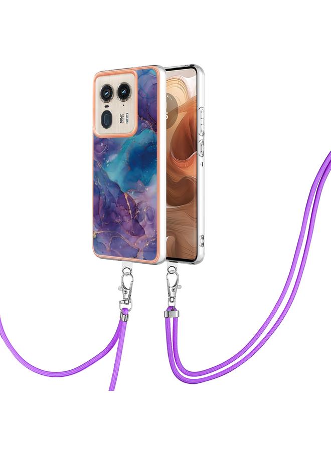 S-TOP Case For Motorola Edge 50 Ultra Electroplating Marble Dual-side IMD Phone Case with Lanyard - Image 1