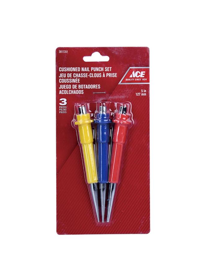 ACE 3-Piece Cushioned Grip Carbon Steel Nail Punch Set Multicolor 12.7cm XM18010363 - Image 1