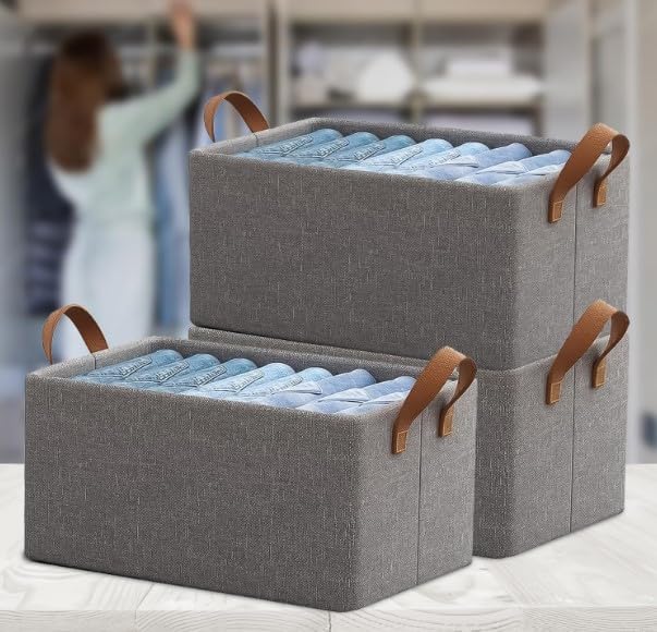 Zenlyf Wardrobe Organizer for ClothesFoldable Cupboard Storage BoxesRectangular Almirah Organizers for T Shirts PantsTShirtsJeansDressSweatersPack of 3 Grey - Image 1