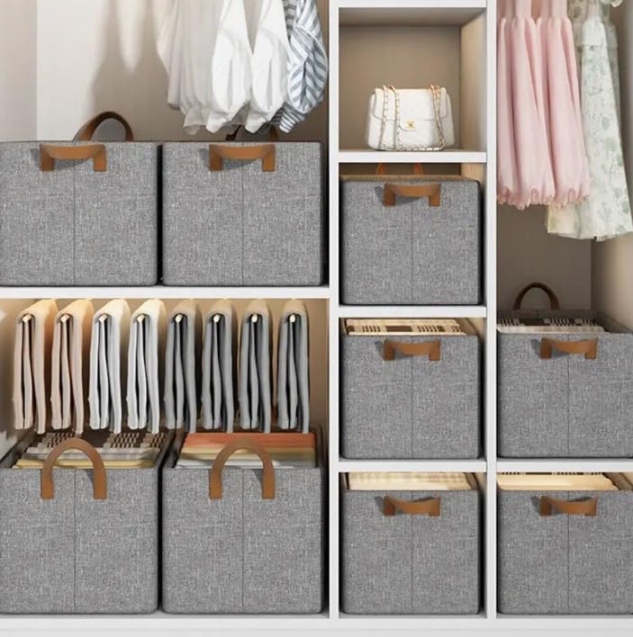 Zenlyf Wardrobe Organizer for ClothesFoldable Cupboard Storage BoxesRectangular Almirah Organizers for T Shirts PantsTShirtsJeansDressSweatersPack of 3 Grey - Image 5