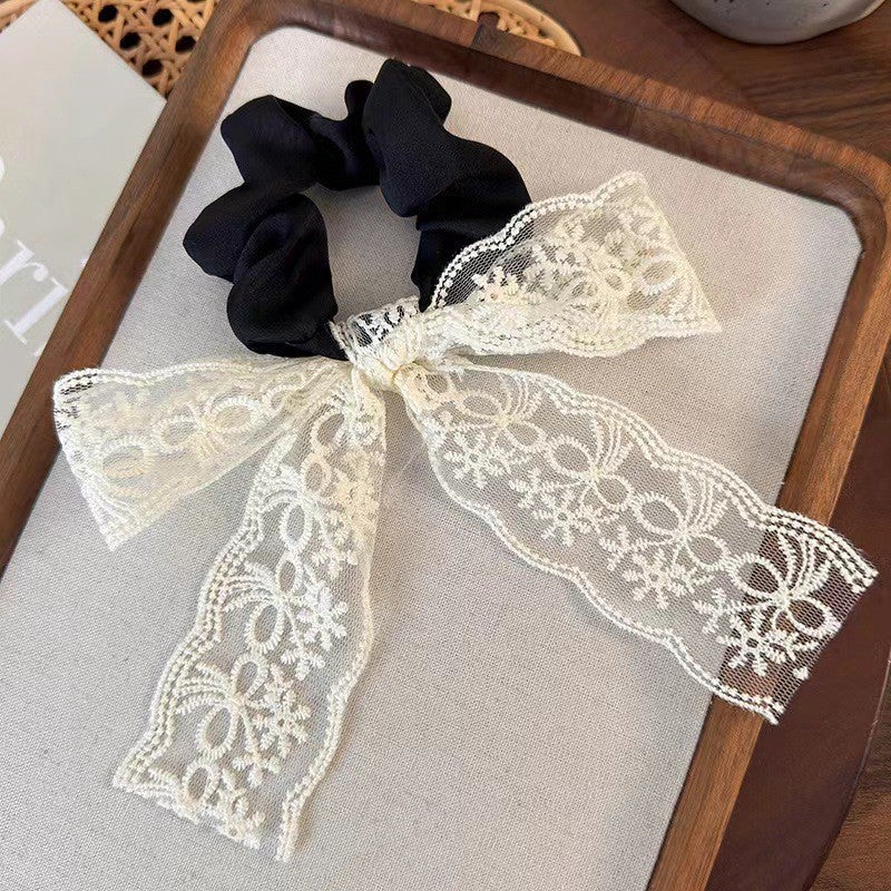 إسكدنيا Chic Lace Bow Hair Tie Elastic Band Fashion 0041 lace hair ring