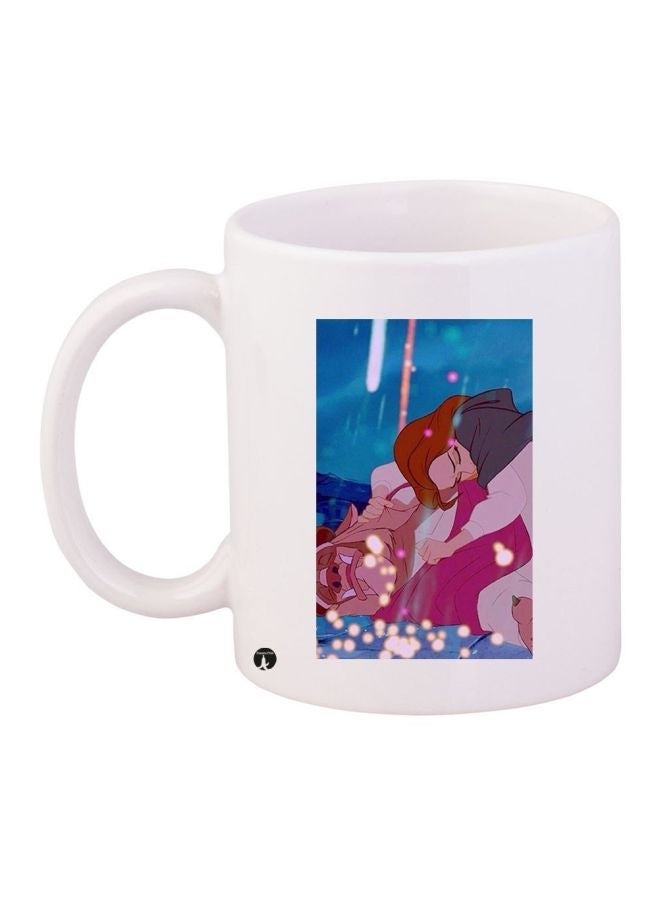 Cartoon Printed Coffee Mug White/Blue/Pink 11ounce