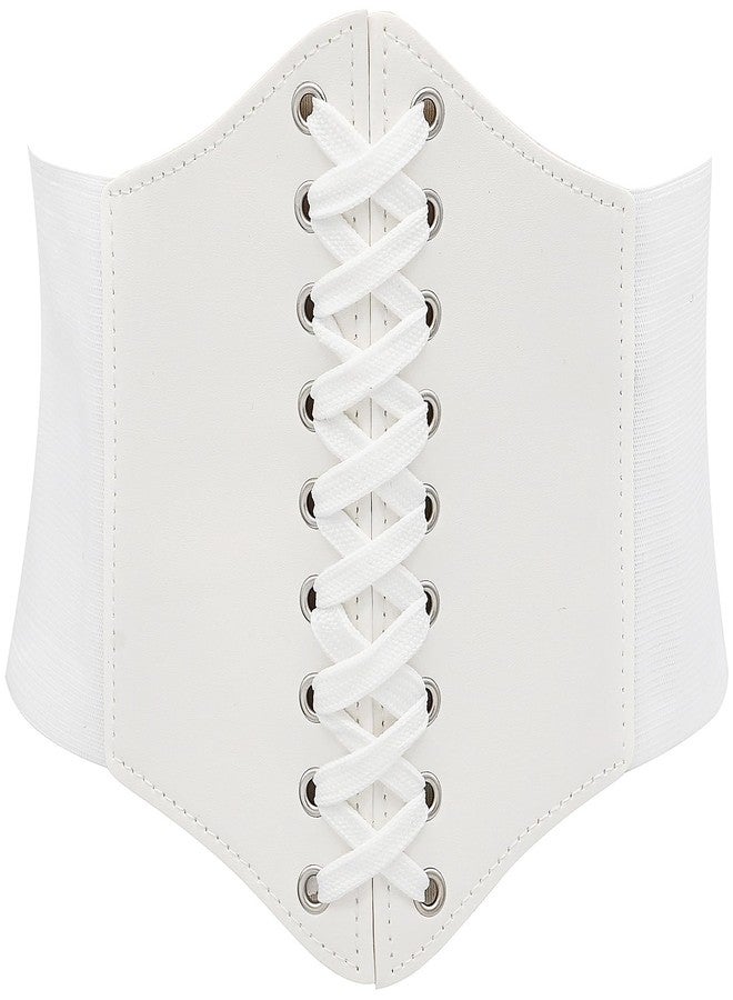 LIMHOO Leather Corset Belt for Women Elastic Costume Waist Lace-up Tied Waspie Corset Belt (White M) - Image 1