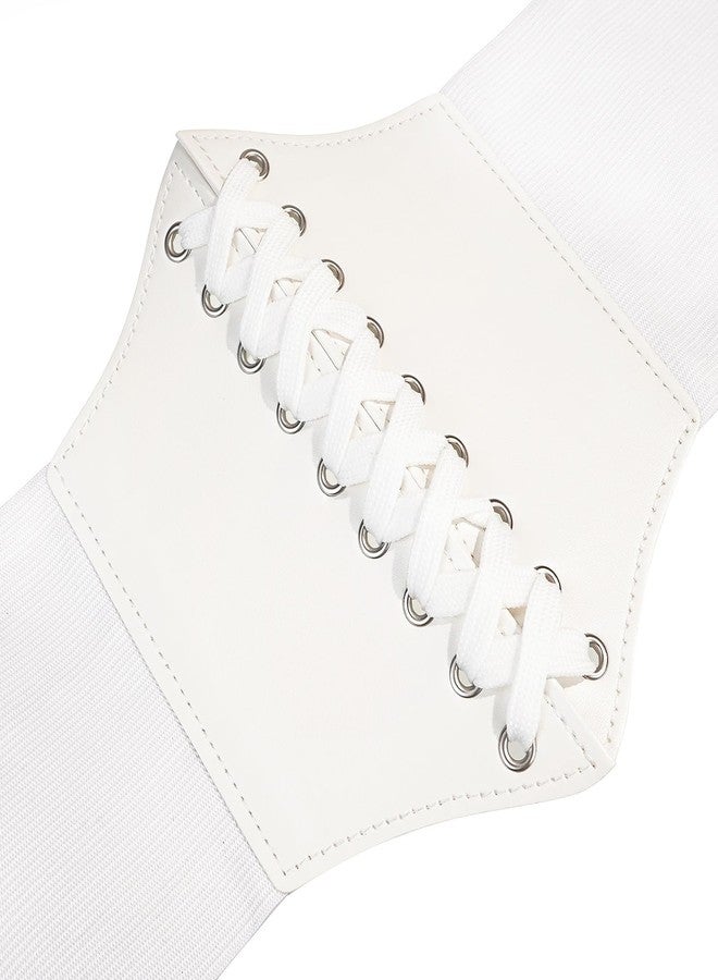 LIMHOO Leather Corset Belt for Women Elastic Costume Waist Lace-up Tied Waspie Corset Belt (White M) - Image 5