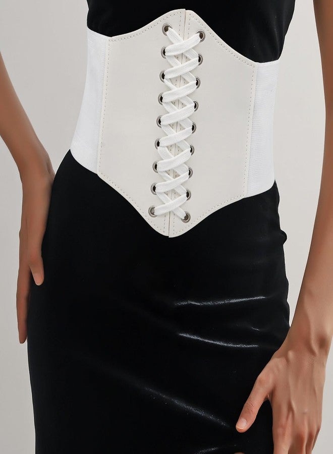 LIMHOO Leather Corset Belt for Women Elastic Costume Waist Lace-up Tied Waspie Corset Belt (White M) - Image 2
