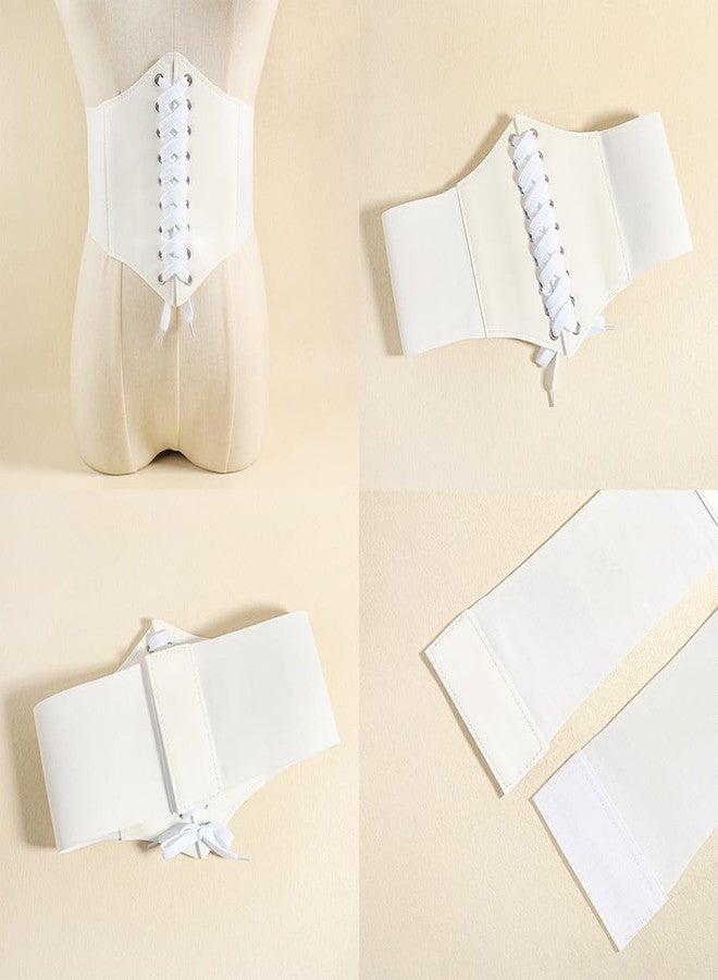 LIMHOO Leather Corset Belt for Women Elastic Costume Waist Lace-up Tied Waspie Corset Belt (White M) - Image 4