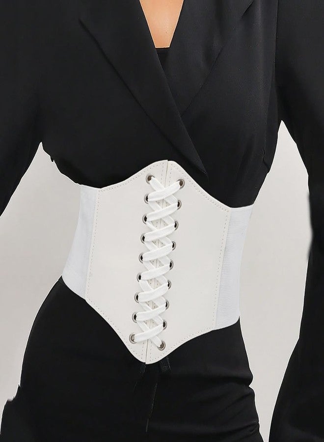 LIMHOO Leather Corset Belt for Women Elastic Costume Waist Lace-up Tied Waspie Corset Belt (White M) - Image 3