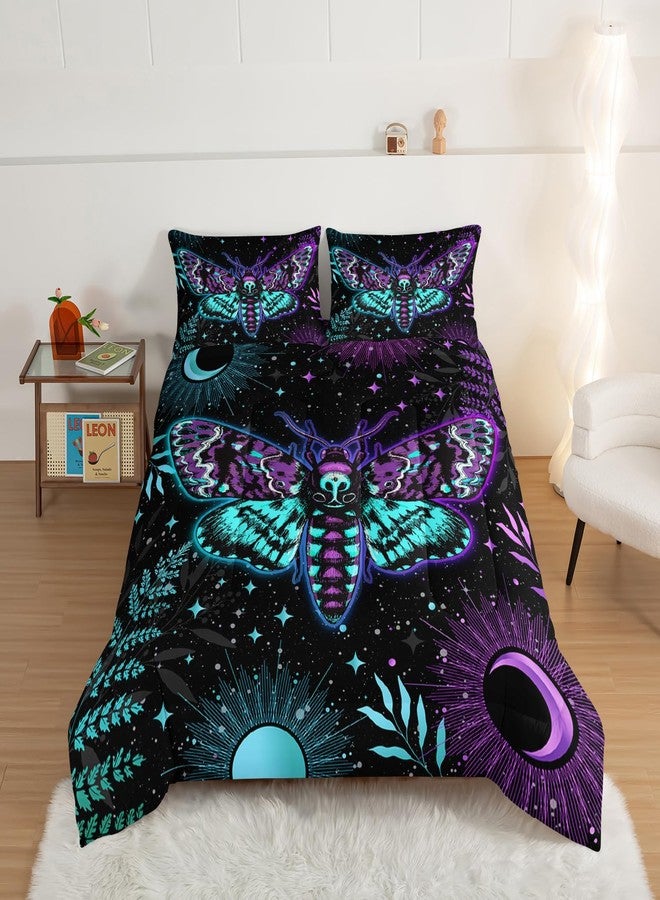 HOSIMA Death Moth Aesthetic Comforter Sets Full,Sun and Moon Blue Purple Moth Pattern Bedding Sets Full Size for Girls Boys Room Decor,Ultra Soft Kids Comforter Set with 2 Pillowcases. - Image 5