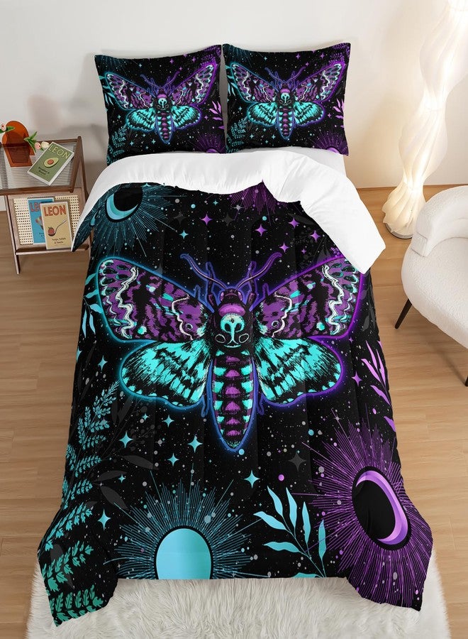 HOSIMA Death Moth Aesthetic Comforter Sets Full,Sun and Moon Blue Purple Moth Pattern Bedding Sets Full Size for Girls Boys Room Decor,Ultra Soft Kids Comforter Set with 2 Pillowcases. - Image 2