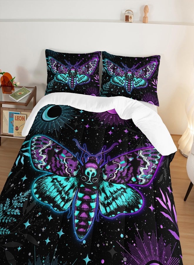 HOSIMA Death Moth Aesthetic Comforter Sets Full,Sun and Moon Blue Purple Moth Pattern Bedding Sets Full Size for Girls Boys Room Decor,Ultra Soft Kids Comforter Set with 2 Pillowcases. - Image 4