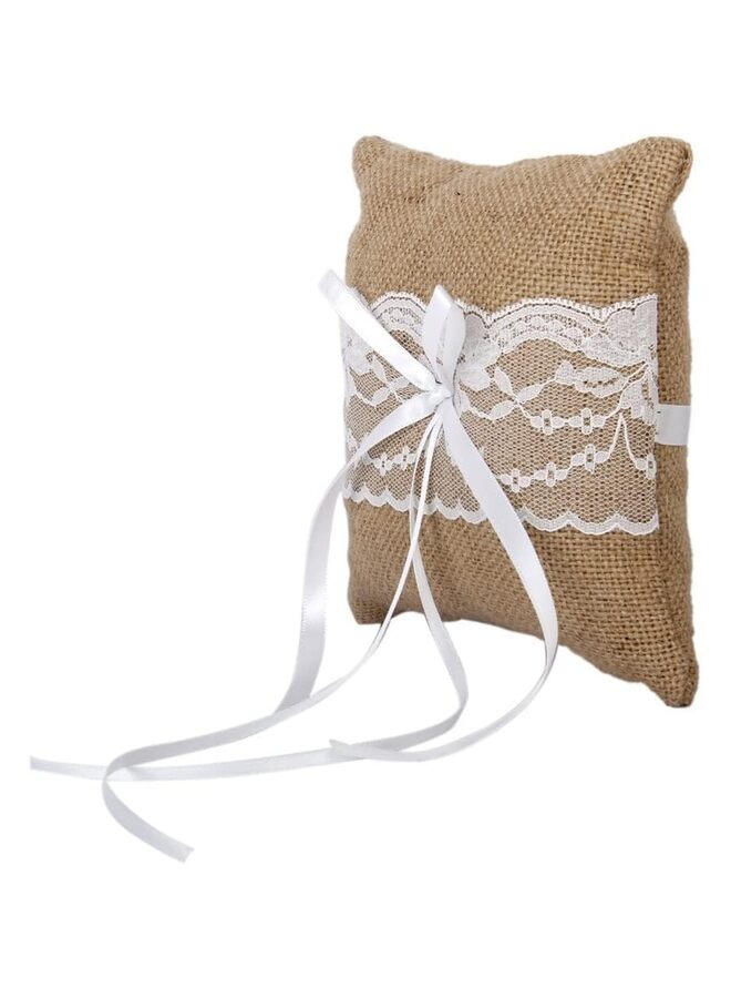 وسادة حامل الخاتم من الخيش والدانتيل، وسادة حامل خاتم الزفاف العتيق، وسادة مجوهرات - Image 2