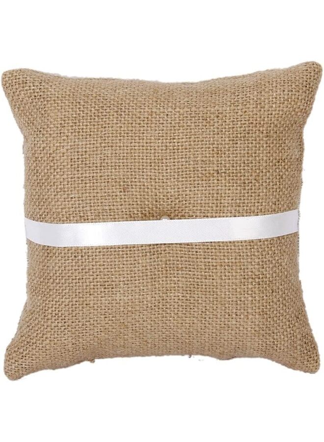 وسادة حامل الخاتم من الخيش والدانتيل، وسادة حامل خاتم الزفاف العتيق، وسادة مجوهرات - Image 5