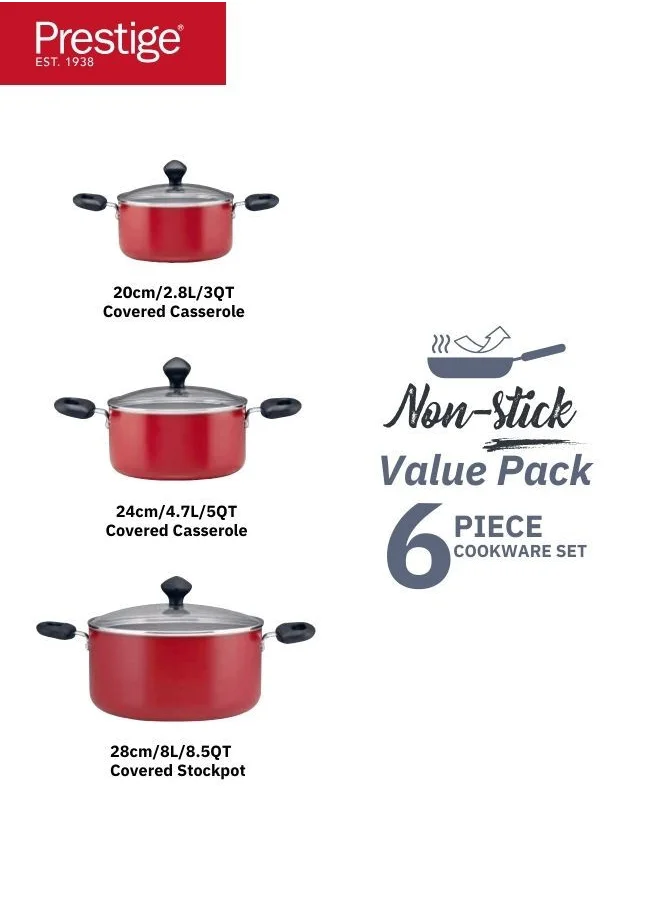 برستيج Prestige Non-Stick Cookware Set  6-Piece | Pots and Pans Sets | Kitchen Cooking Sets
