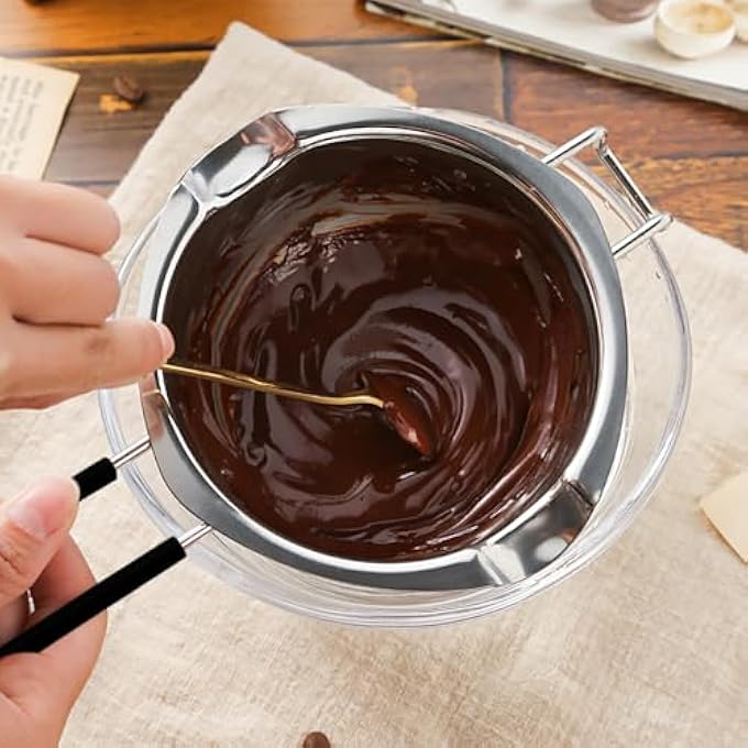 ريحني وعاء ذوبان الشوكولاتة قطعتين، وعاء ذوبان مائي سعة 400 مل، ملعقة من الفولاذ المقاوم للصدأ، مقبض سيليكون للشوكولاتة والسكر والزبدة والجبن والكراميل، شموع من الفولاذ المقاوم للصدأ 304 - Image 5