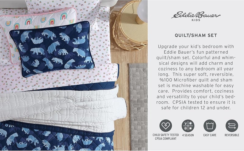 Eddie Bauer - Full Size Quilt Set, Reversible Kids Bedding with Matching Shams, Ideal for Toddler Bedding Set (Camp Camo Navy, Full) - Image 4