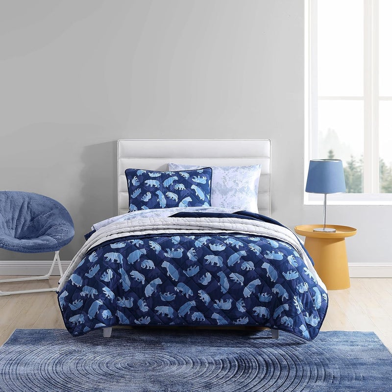 Eddie Bauer - Full Size Quilt Set, Reversible Kids Bedding with Matching Shams, Ideal for Toddler Bedding Set (Camp Camo Navy, Full) - Image 1