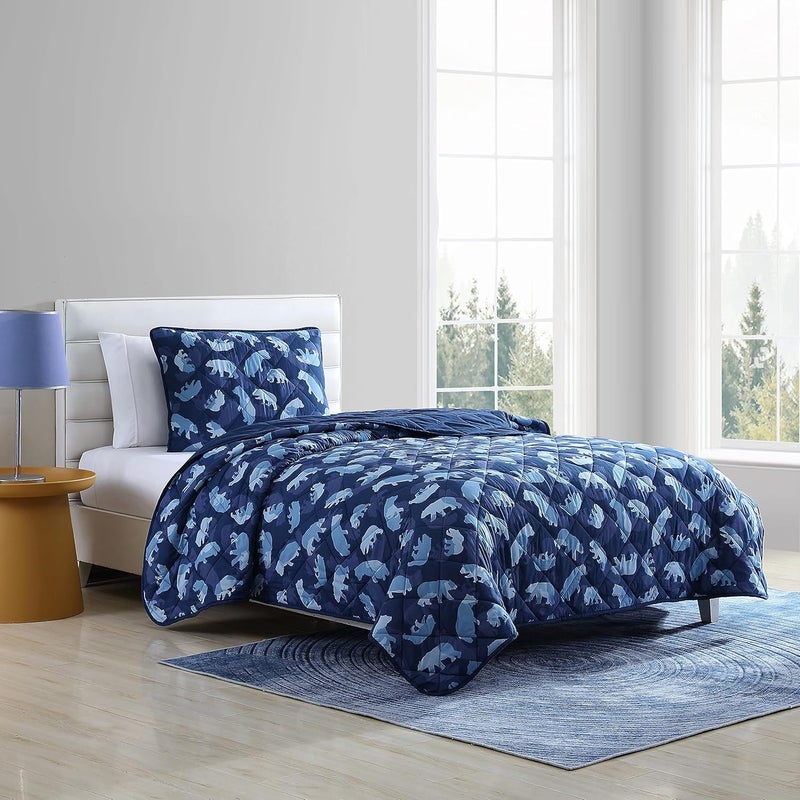 Eddie Bauer - Full Size Quilt Set, Reversible Kids Bedding with Matching Shams, Ideal for Toddler Bedding Set (Camp Camo Navy, Full) - Image 2
