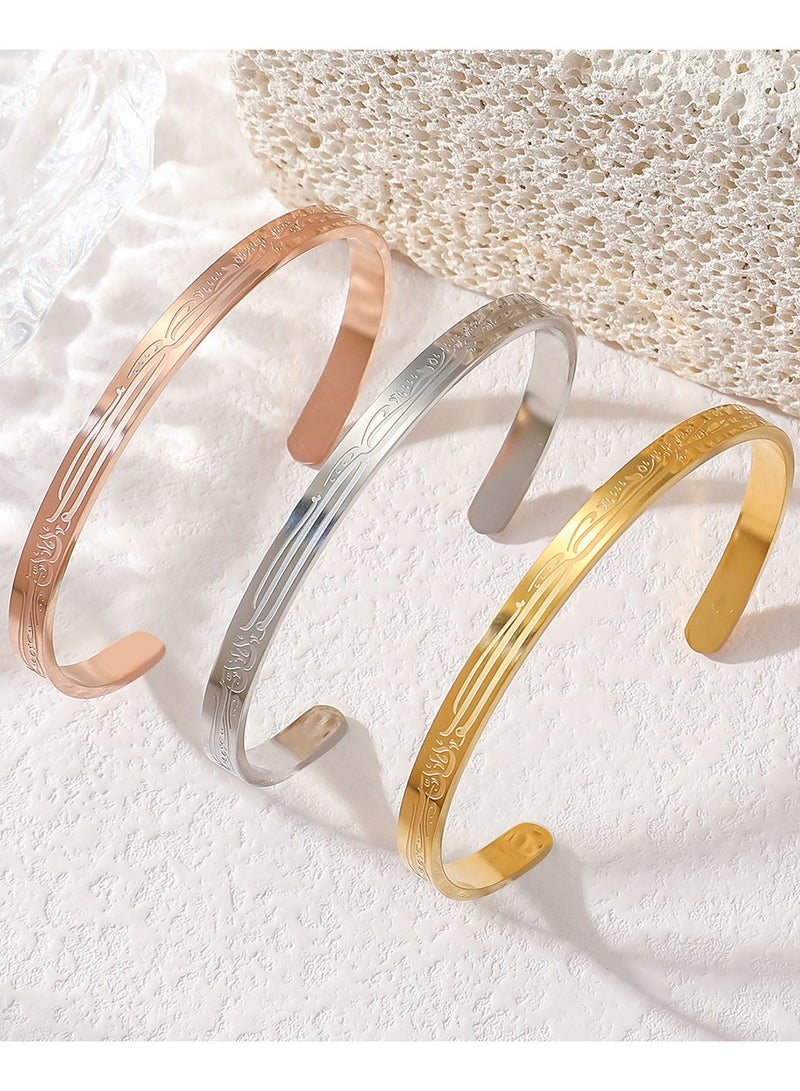 Mark Fairwhale Vintage Stainless Steel Carved C-Shaped Open Men's And Women's Bracelet  - Image 2