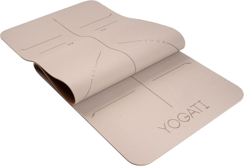 YOGATI ® Yoga Mat with Strap with Alignment Lines. Home Workout Mat for Women, Men and Kids. Thick Non Slip Yoga Mat for Pilates and Fitness. Brown, Pink and Purple Yoga Mats - Image 3