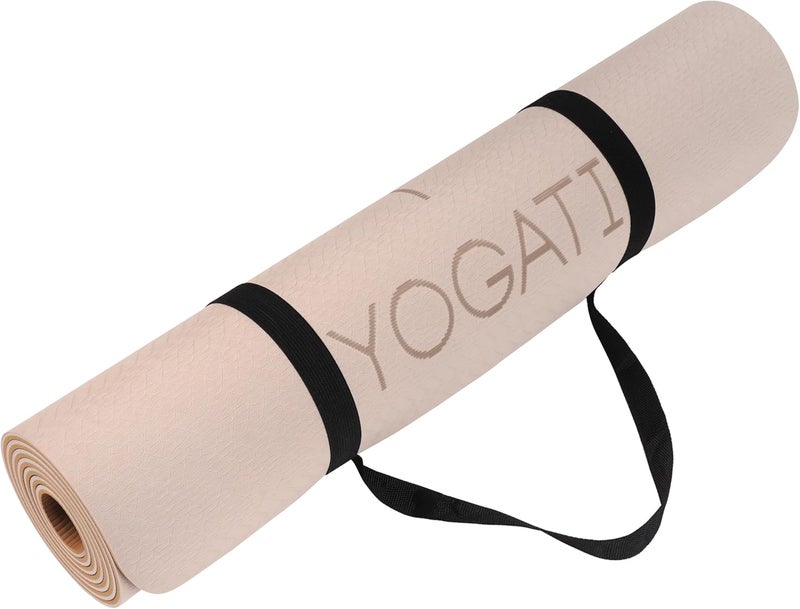 YOGATI ® Yoga Mat with Strap with Alignment Lines. Home Workout Mat for Women, Men and Kids. Thick Non Slip Yoga Mat for Pilates and Fitness. Brown, Pink and Purple Yoga Mats - Image 5