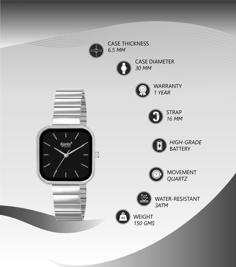 Ajanta Quartz Newly Launched Stylish Silver-Black Analog Watch for Women and Girls with Metal Strap & Silver Bracelet Suitable for Casual & Formal(La Luna Collection) - Image 3
