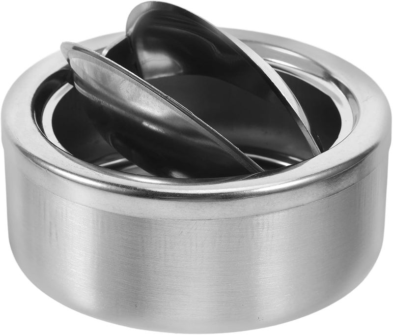 Metal Ashtray with Lid Windproof Thickened Stainless Steel Portable Tabletop Smoking Ash Container for Office Indoor and Outdoor Use - Image 1