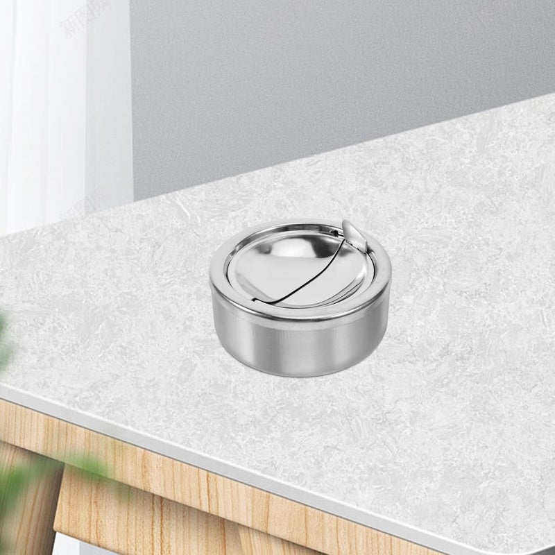 Metal Ashtray with Lid Windproof Thickened Stainless Steel Portable Tabletop Smoking Ash Container for Office Indoor and Outdoor Use - Image 4