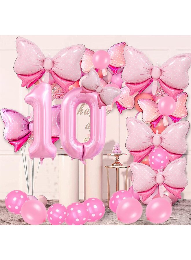 بالون رقم وردي مقاس 40 بوصة مع فيونكة، زينة عيد ميلاد للبنات، طقم بالونات رقم فويل كبير مع بالونات وردية لتزيين حفلات الذكرى السنوية (10) - Image 4
