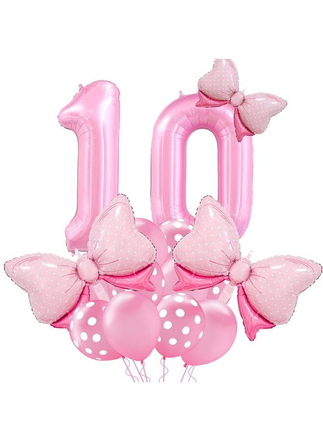 بالون رقم وردي مقاس 40 بوصة مع فيونكة، زينة عيد ميلاد للبنات، طقم بالونات رقم فويل كبير مع بالونات وردية لتزيين حفلات الذكرى السنوية (10) - Image 1