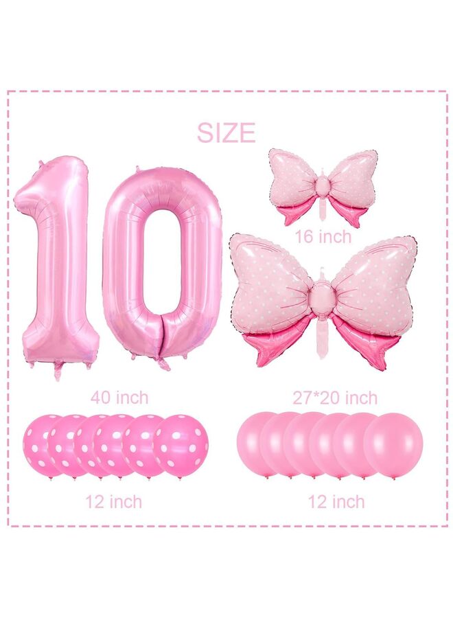 بالون رقم وردي مقاس 40 بوصة مع فيونكة، زينة عيد ميلاد للبنات، طقم بالونات رقم فويل كبير مع بالونات وردية لتزيين حفلات الذكرى السنوية (10) - Image 2