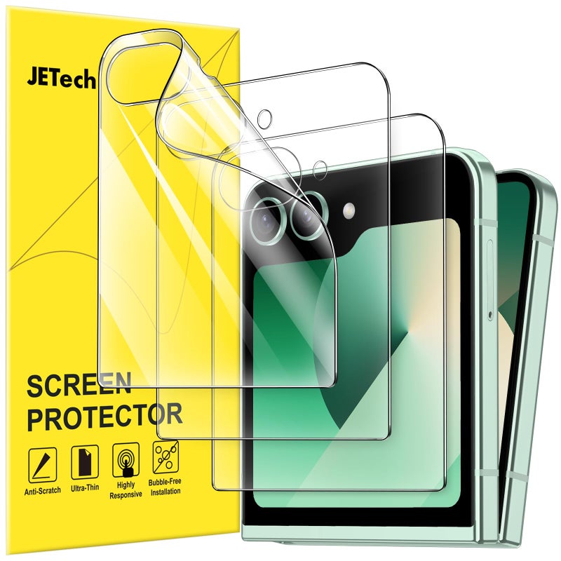 JETech Front Screen Protector for Galaxy Z Flip7FE 2025 Z Flip 6 2024 Full Coverage PET Film Case Friendly HD Clear 3Pack - Image 2