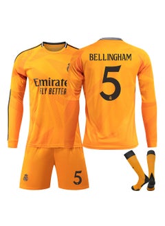 2024-2025 Real Madrid Away BELLINGHAM # 5 Long Sleeve Soccer Training Uniform, Soccer Jersey Tracksuit Set, Soccer Jersey/Pants Socks Kids Sizes and Adult Sizes