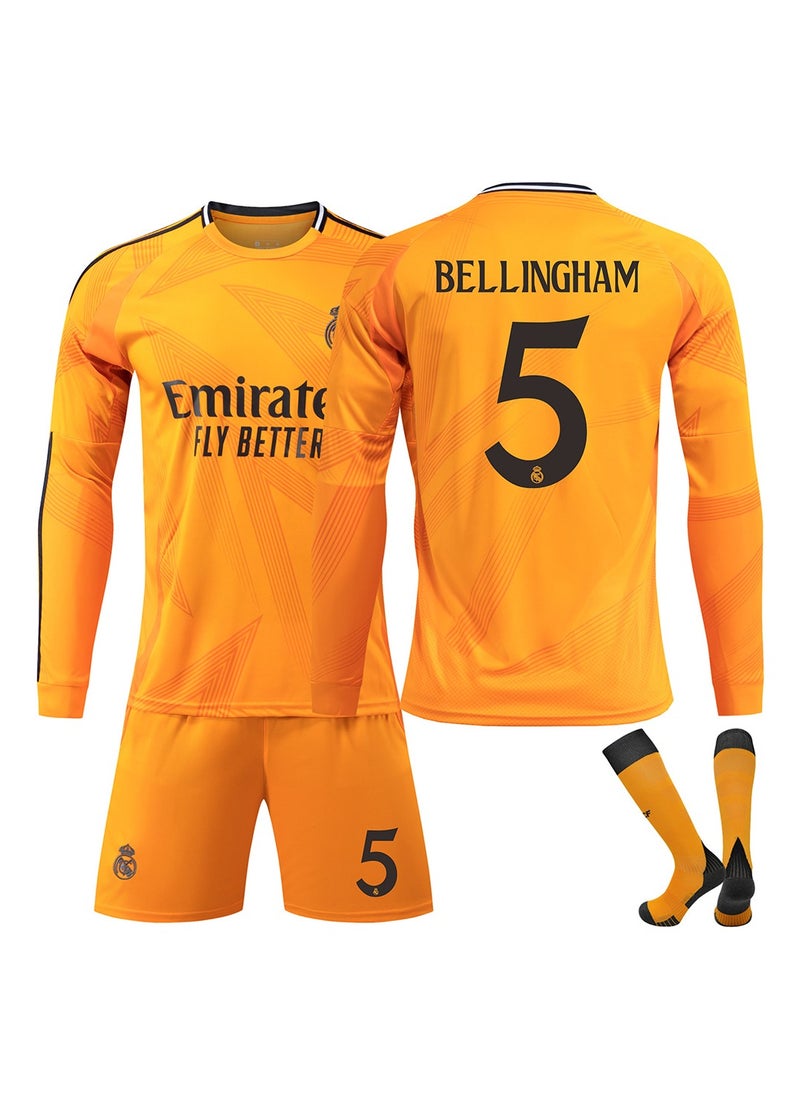 General - 2024-2025 Real Madrid Away BELLINGHAM # 5 Long Sleeve Soccer Training Uniform, Soccer Jersey Tracksuit Set, Soccer Jersey/Pants Socks Kids Sizes and Adult Sizes - Image 1