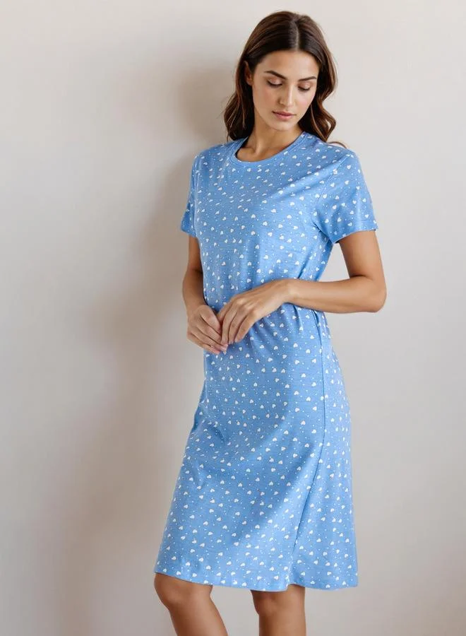 Splash FAV Knee Length Night Dress with Heart Print