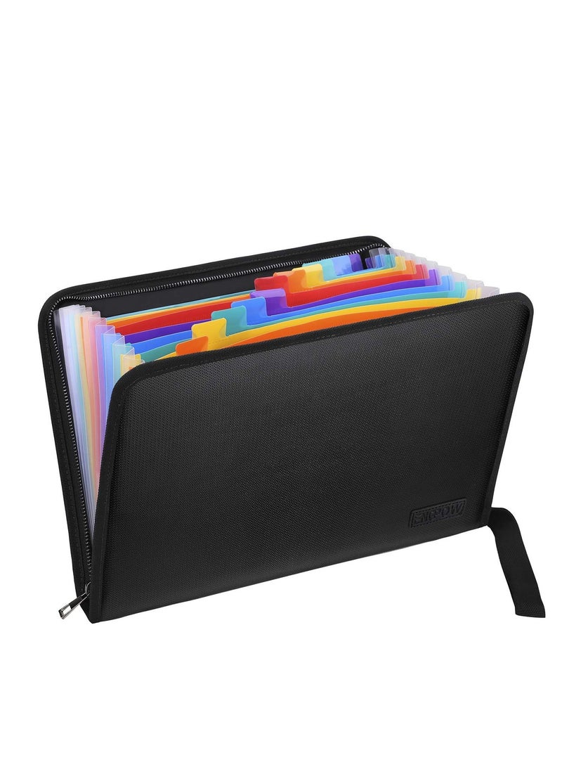 Generic 13 Pocket Expanding File Folder Document Organizer A4 Size Accordian File Folder Organizer Accordion Folder with Color Labels Zipper Closure Non-Itchy Silicone Coated Portable Filing Pouch  - Image 1