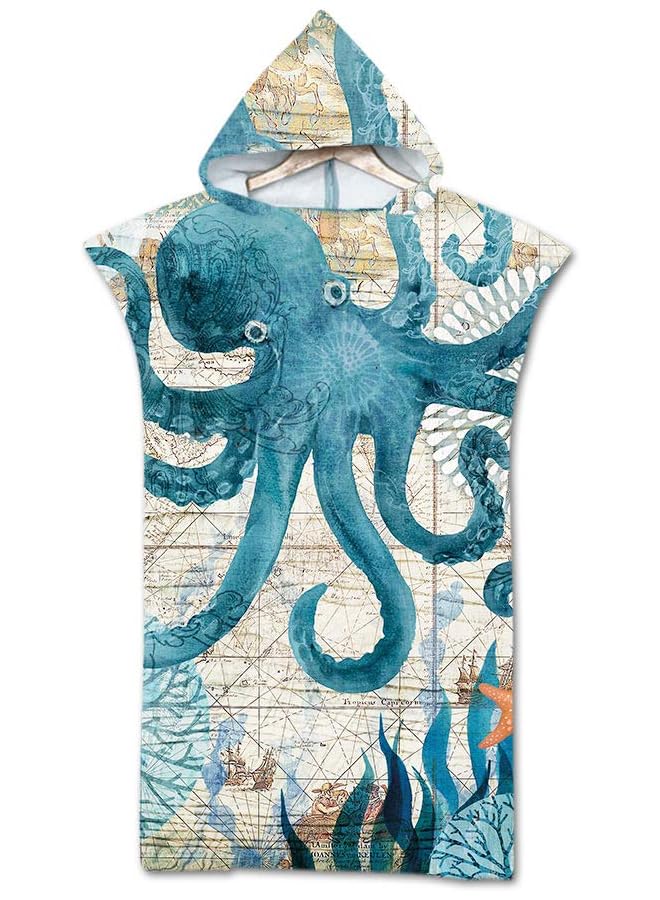 The Bros منشفة شاطئ بغطاء رأس رداء تغيير للبالغين كبيرة من الألياف الدقيقة بونشو مدمج مع غطاء رأس، نمط 1 - Image 1