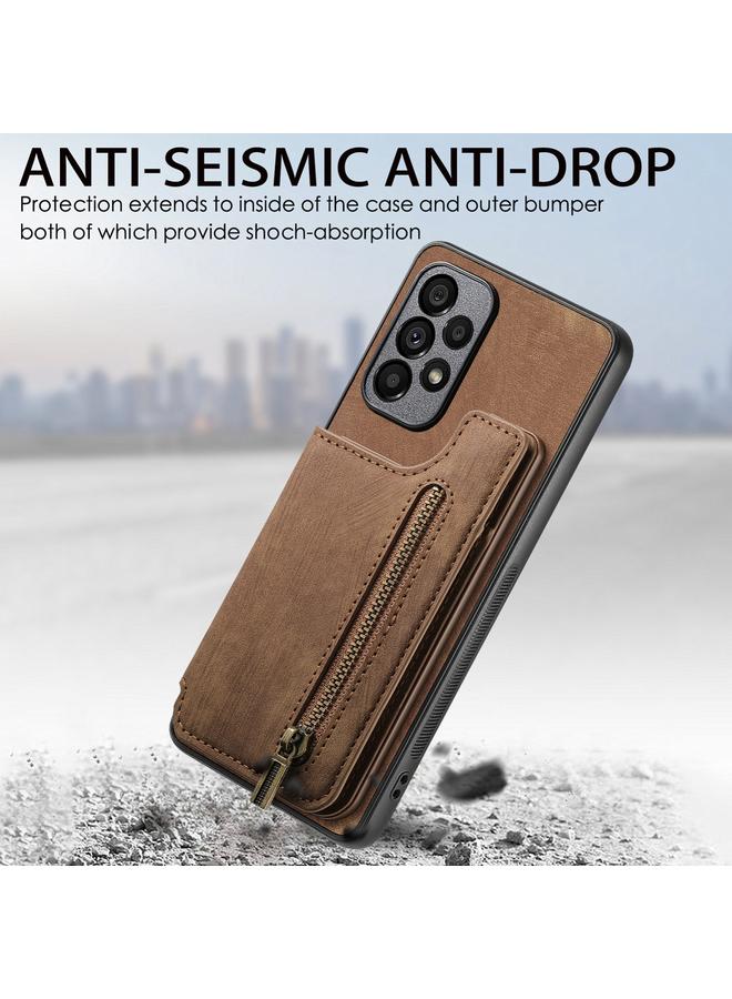 S-TOP Case For Samsung Galaxy A71 Retro Leather Zipper Wallet Back Phone Case - Image 4