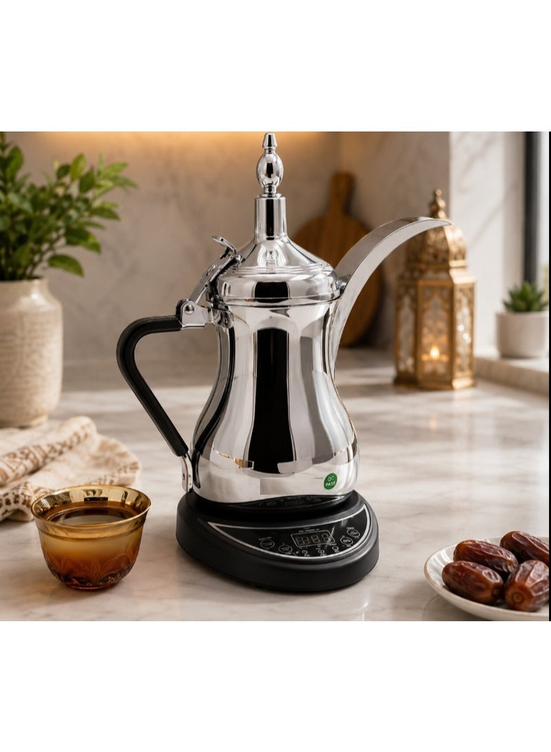 Denx Electric Arabic Coffee Pot Set, Stainless Steel, 1000 ml, Model DX2045 800W Power, Traditional Dallah Design, Electric Base, With Serving Cups, Keep Warm Function - Image 4