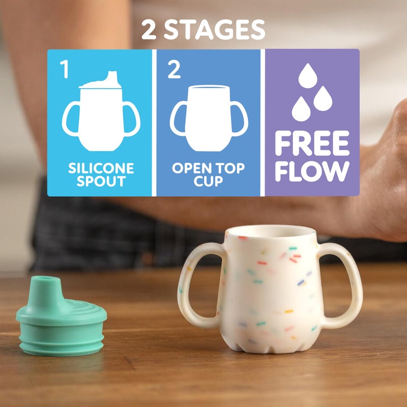 Nuby First Training Cup - Silicone Cup with Free-Flow Spout and Easy-Grip Design - 2 oz - 6+ Months - Purple and Pink - Image 5