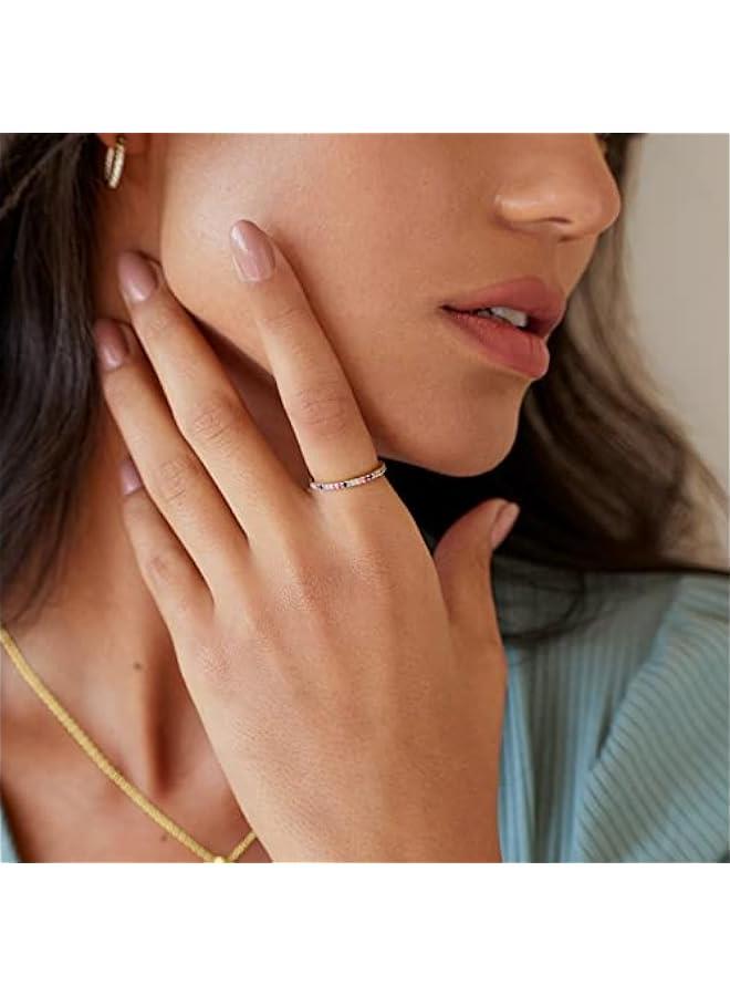 PAVOI 14K Gold Plated Sterling Silver Colored CZ Stones Stackable Ring | Simulated Diamond Eternity Bands for Women - Image 4