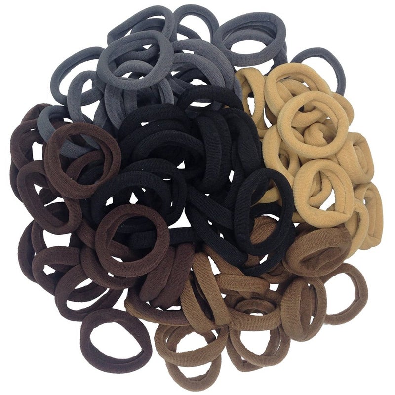 J-MEE Hair Bands Hair ties for Thick Hair 100PCS Seamless Cotton Simply Ponytail Holders Headband Scrunchies Hair Accessories No Crease Damage (Neutral Colors) - Image 1